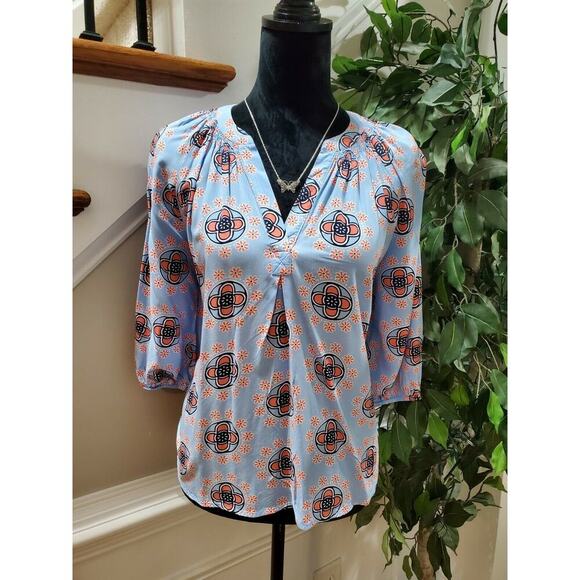 Crown & Ivy Women's Blue 100% Rayon Long Sleeve V-Neck Casual Blouse Size PM - Picture 1 of 10